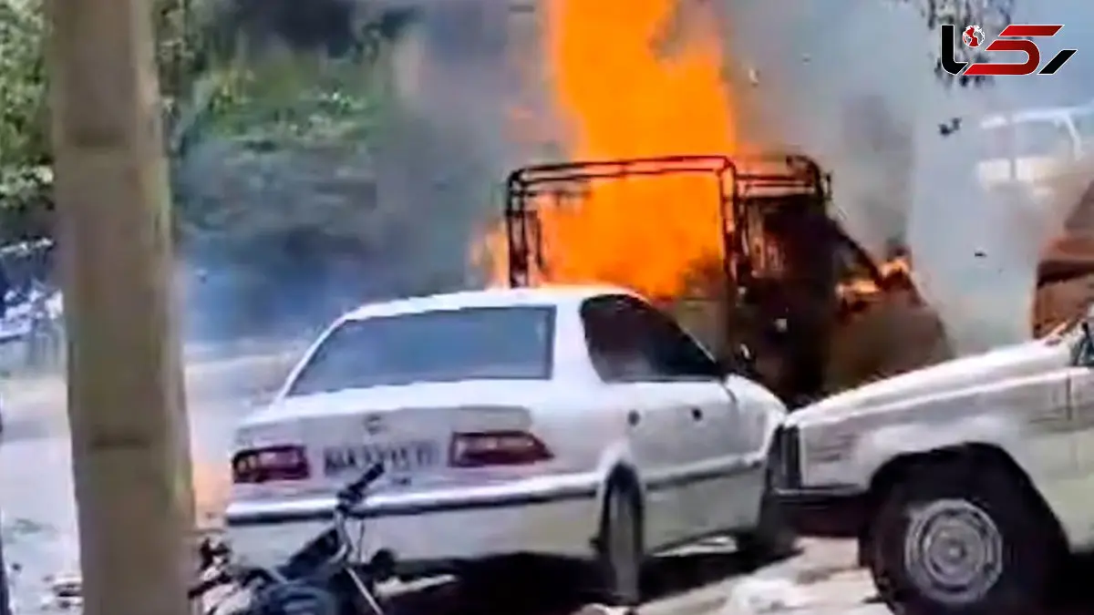 فیلم لحظه انفجار خودروی حامل اسپری رنگ و گاز فندک در کمربندی خرمشهر