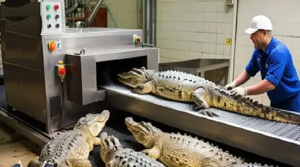 فیلم حیرت آور فرآوری تمساح / عملیات کارخانه فرآوری و صنعت پرسود کروکودیل با تکنولوژی پیشرفته !