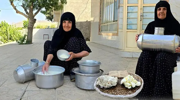غذای محلی مادربزرگ ایلامی؛ طرز تهیه ماست و دوغ سنتی در روستا / فیلم