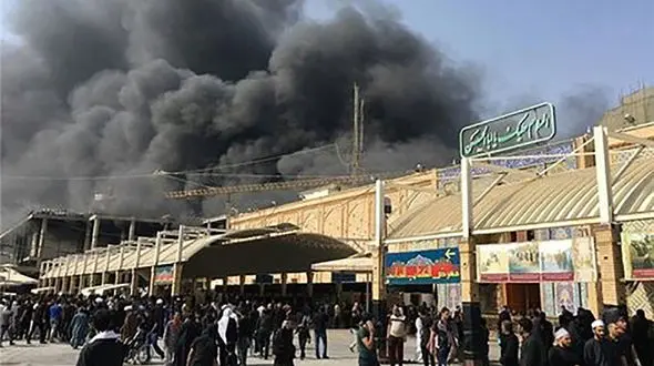 فیلم آتش سوزی در نزدیکی حرم امام حسین (ع)