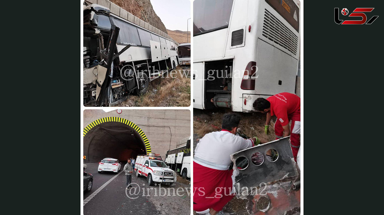 وحشت و فریاد مسافران 2 اتوبوس در جاده رشت / مرد بدشانسی که کشته شد + عکس ها