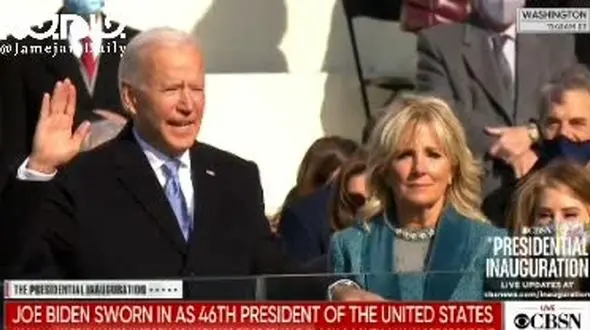 لحظه ادای سوگند بایدن به عنوان رییس جمهور جدید آمریکا+ فیلم