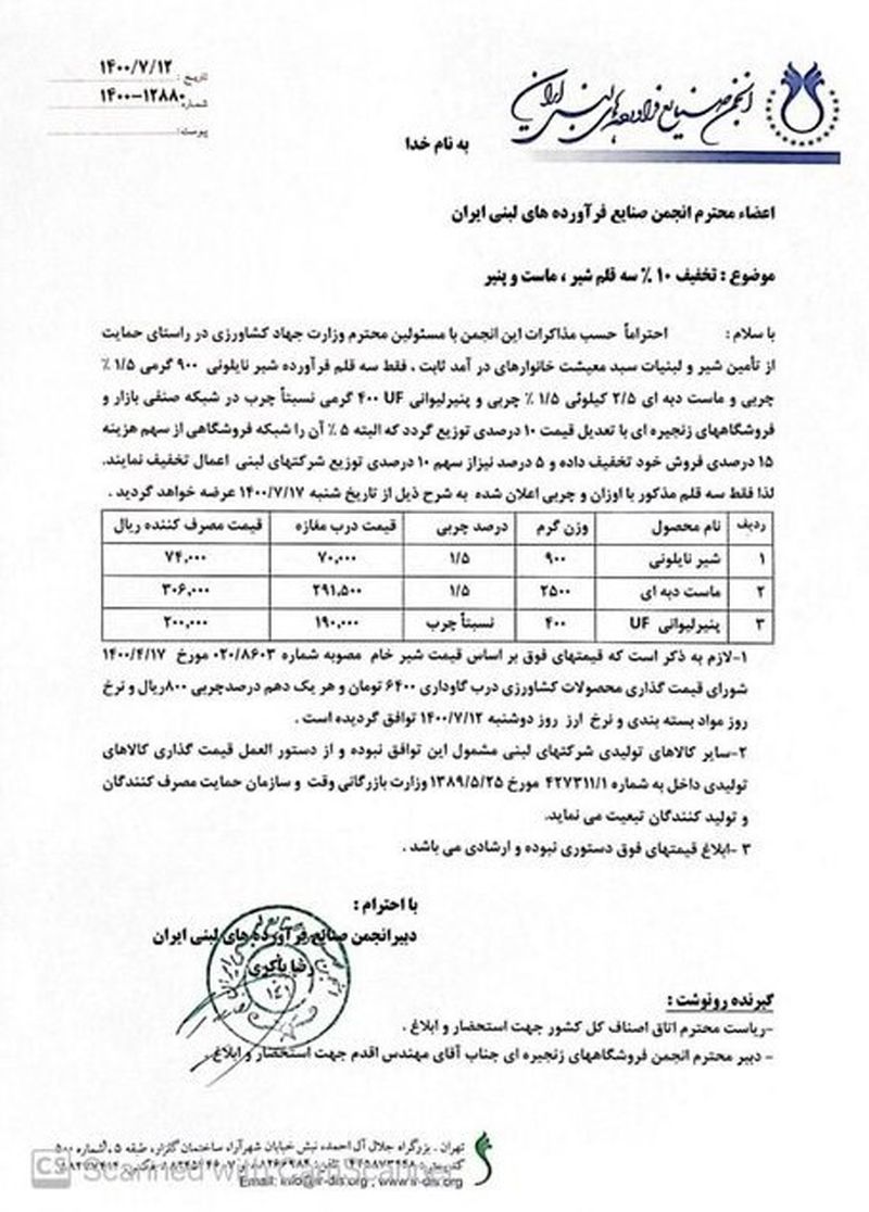 آزادسازی قیمت لبنیات