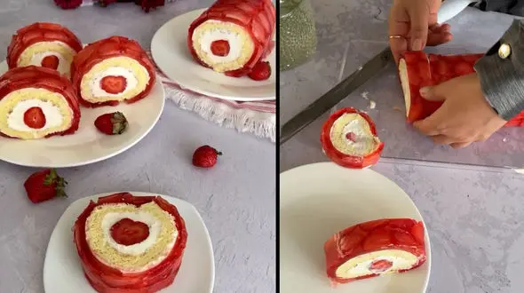 رولت توت فرنگی یک عصرونه پاییزی بهاری + فیلم