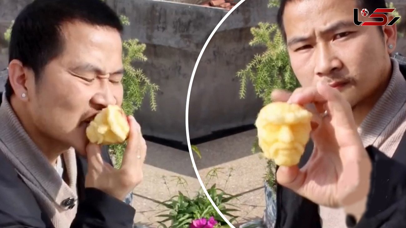 مردی که سیب خوردن را به یک هنر تبدیل کرده است! + فیلم