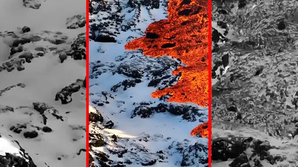 فیلم سرزمین آتش و یخ / فوران گدازه در کوه های برفی ایسلند