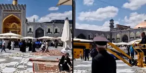 آماده‌سازی صحن‌ های حرم مطهر رضوی در آستانه فرارسیدن ماه محرم + فیلم