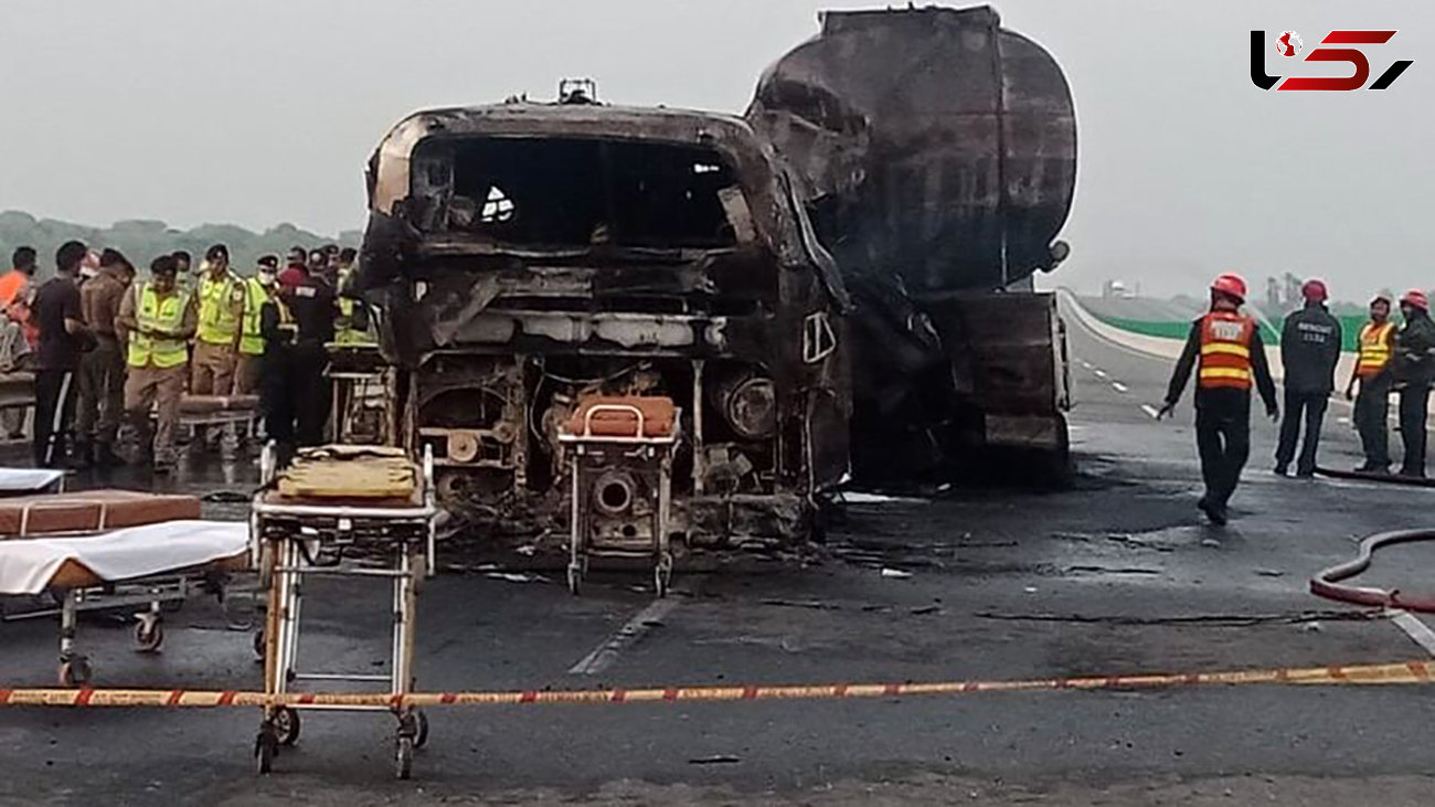تصادف مرگبار اتوبوس مسافربری با تانکر سوخت در جاده کراچی