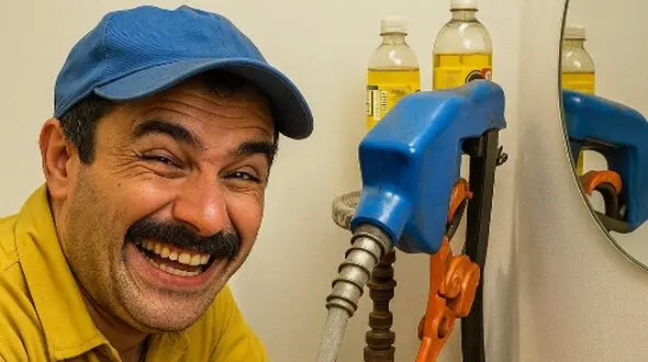 خلاقیت خنده‌دار و  تحسین برانگیز اوستا مکانیک ایرانی در ساخت روشویی با دنده 405 و شلنگ پمپ بنزین حماسه ساز شد/یه ایرانی هیچ وقت باخت نمیده