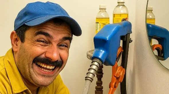 خلاقیت خنده‌دار و  تحسین برانگیز اوستا مکانیک ایرانی در ساخت روشویی با دنده 405 و شلنگ پمپ بنزین حماسه ساز شد/یه ایرانی هیچ وقت باخت نمیده