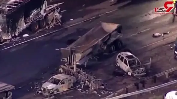 وحشتناکترین فیلم از تصادف زنجیره ای در بزرگراه /جزغاله شدن  همه ماشین ها در کلرادو 