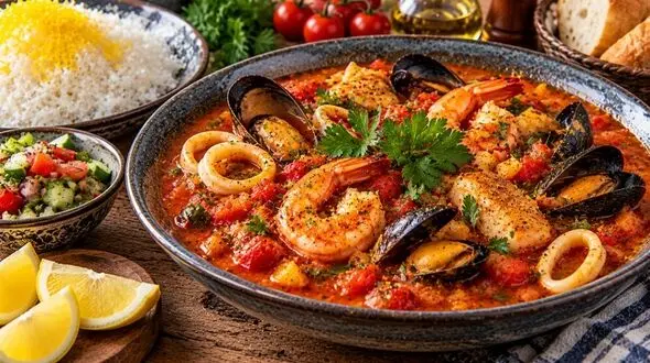 دستور تهیه خورشت دریایی با طعم جنوبی و ادویه‌ های معطر