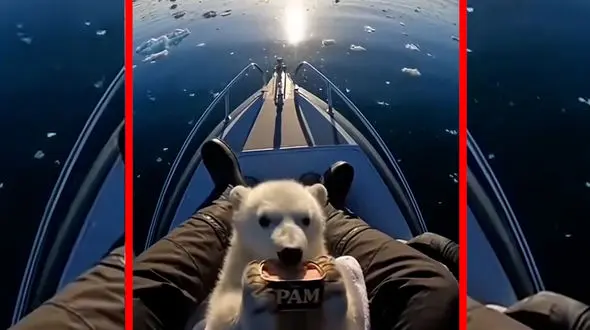 فیلم صحنه شبیه سازی هوش مصنوعی از نجات توله خرس قطبی