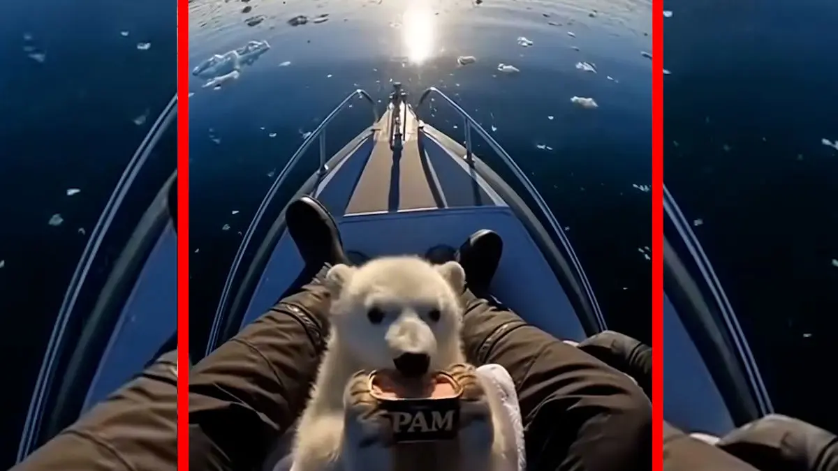 فیلم صحنه شبیه سازی هوش مصنوعی از نجات توله خرس قطبی