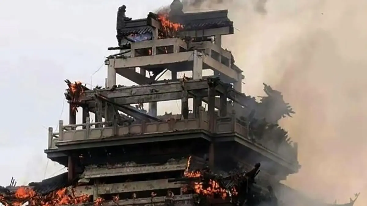 فیلم آتش سوزی هولناک در چین / معبد 1500 ساله سوخت