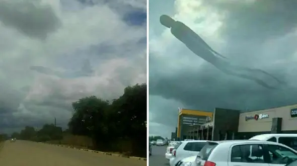 عکسی عجیب از انسانی غول پیکر در آسمان/مردم پا به فرار گذاشتند+ عکس