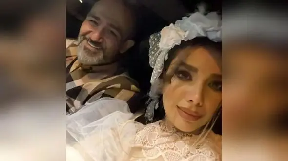 عکس ها / نگاهی به حضور بازیگران در مراسم عروسی بدون تجملات مهران غفوریان و همسرش / لباس عروس و دسته گل زیبا و تاج  آرزو خانم