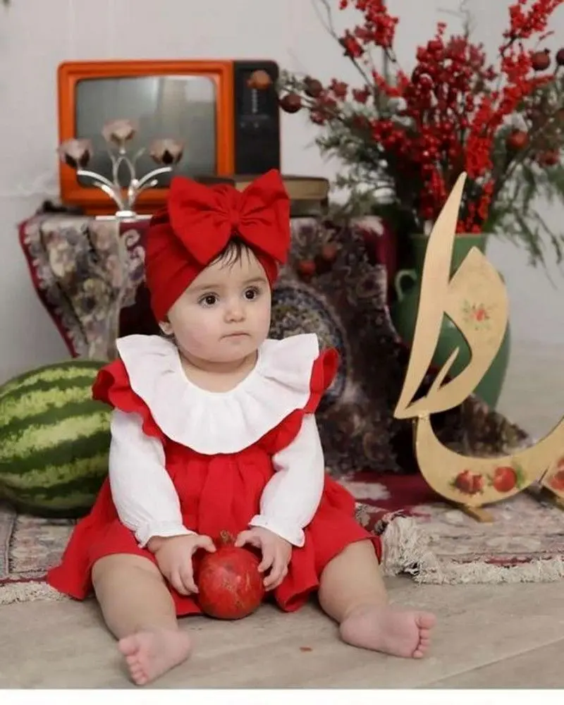 لباس یلدا کودک | لباس کودک یلدایی 1404 دخترانه و پسرانه قرمز و سبز مناسب عکاسی