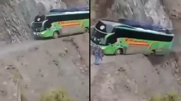 ببینید| رانندگی نفسگیر راننده اتوبوس در جاده مرگ ! + فیلم 