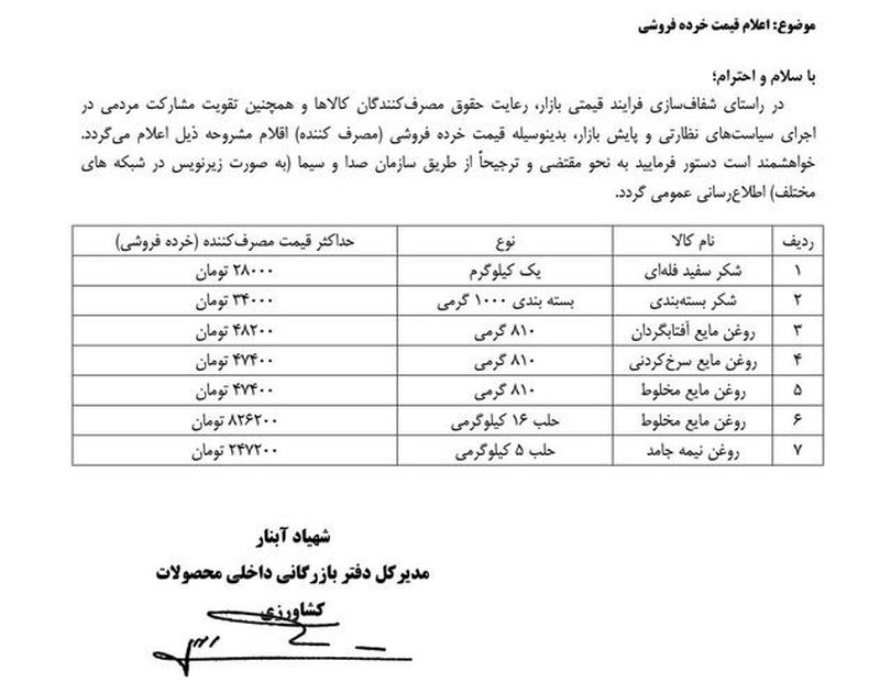 قیمت روغن و قیمت شکر