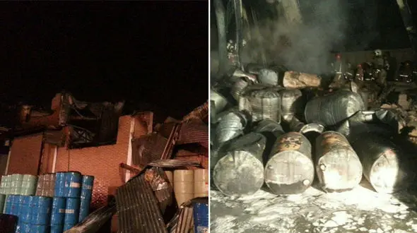 آتش سوزی گسترده انبار مجتمع پتروشیمی در شورآباد تهران+فیلم و عکس