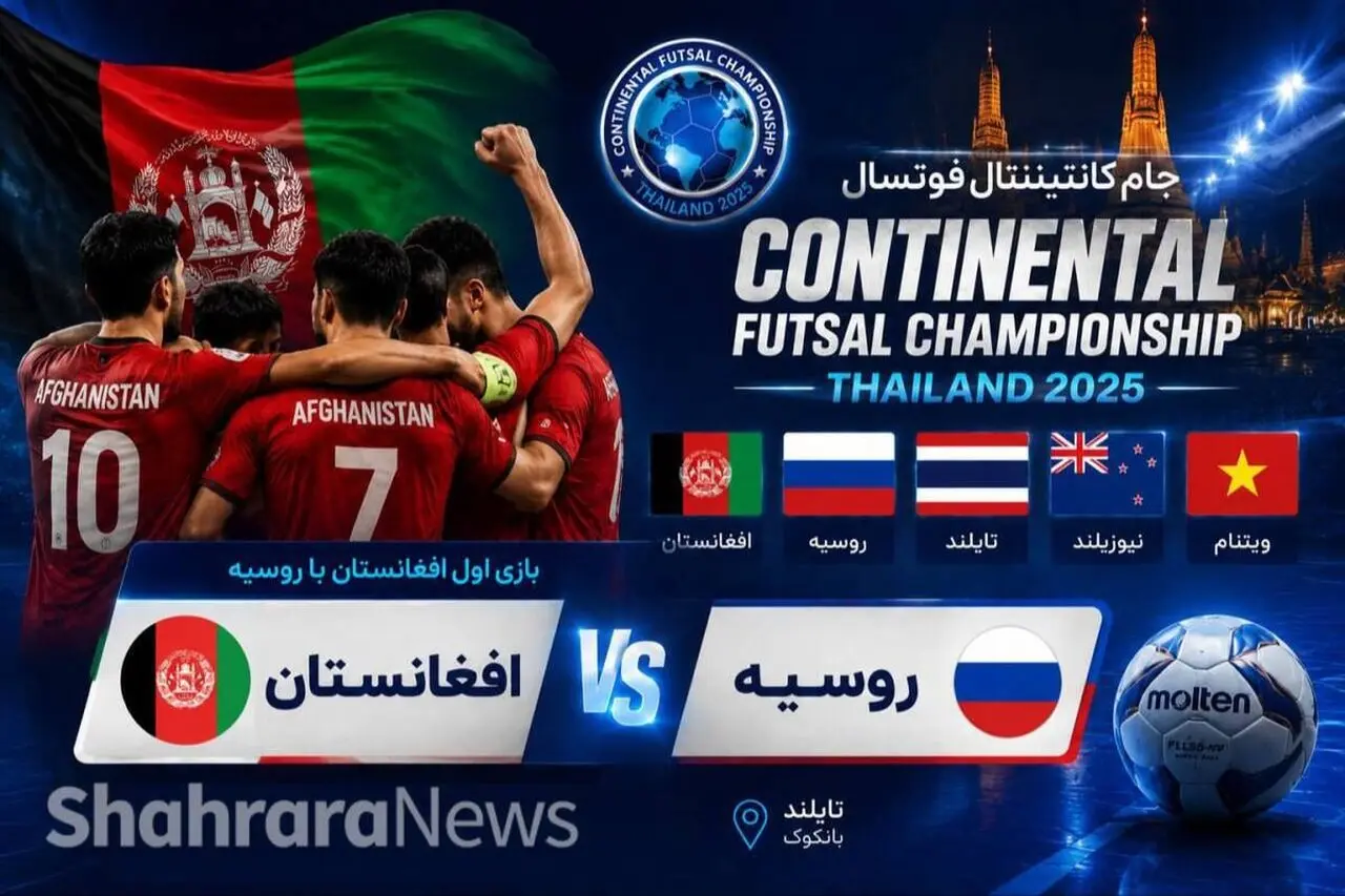 زمان و مکان بازی فوتسال افغانستان و روسیه در جام کانتیننتال تایلند