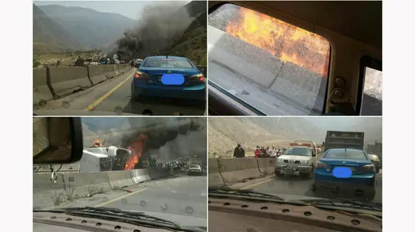 4 عکس از تصادف مرگبار در جاده هراز / همه جا آتش شد 