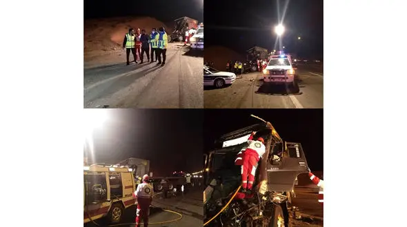 برخورد 2 تریلی با هم در اتوبان مشهد به باغچه+عکس