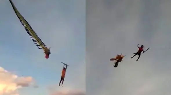 لحظه وحشتناک پرواز کودک با بادبادک! + فیلم باورکردنی