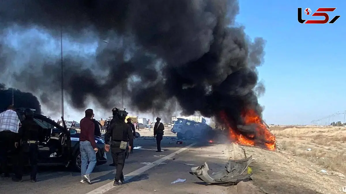 فیلم آتش گرفتن 3 خودرو بعد از تصادف با 13 کشته و 5 زخمی در عراق