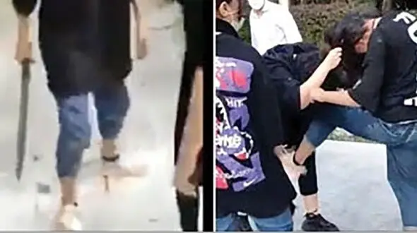 فیلم  درگیری دختر قمه‌کش با فحاشی در شهرک ولیعصر تهران ! / ببینید