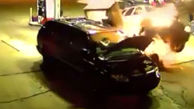 تصادف شدید خودروی شاسی بلند با یک پمپ بنزین + فیلم 