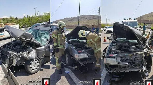 برخورد حادثه ساز پژو با یدک کش در بزرگراه بابایی + عکس 