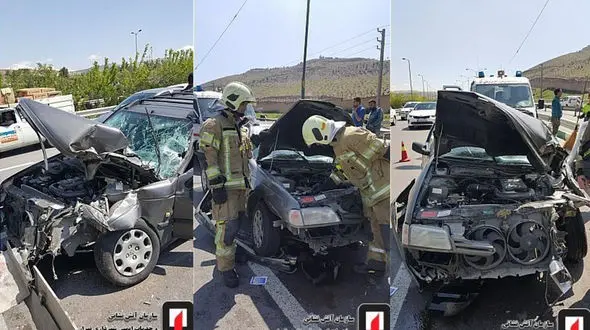 برخورد حادثه ساز پژو با یدک کش در بزرگراه بابایی + عکس 