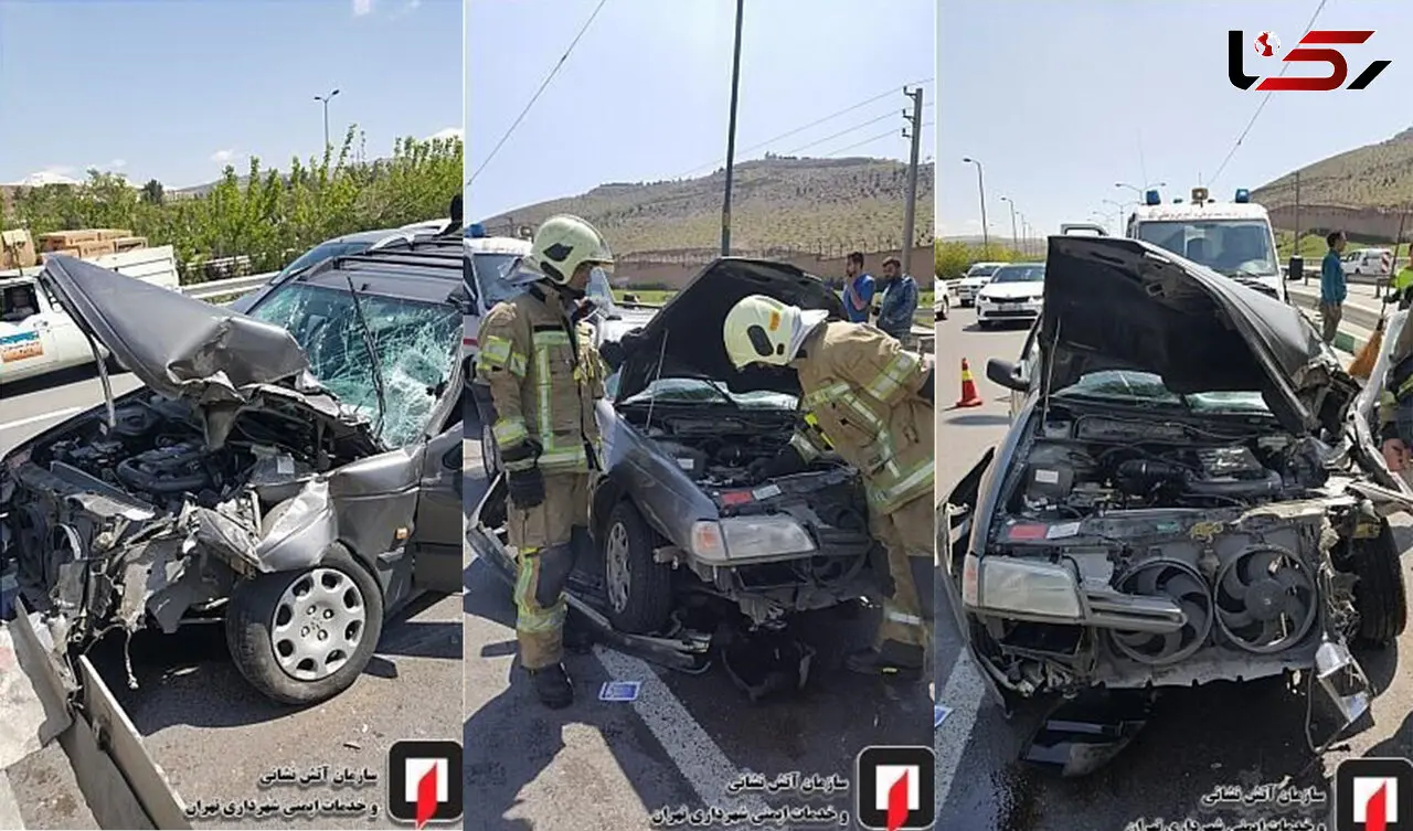 برخورد حادثه ساز پژو با یدک کش در بزرگراه بابایی + عکس 