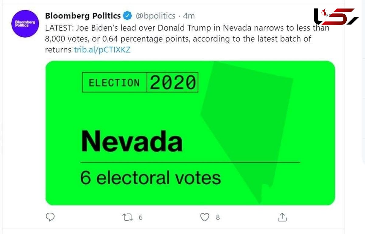  برتری جو بایدن به دونالد ترامپ در نوادا