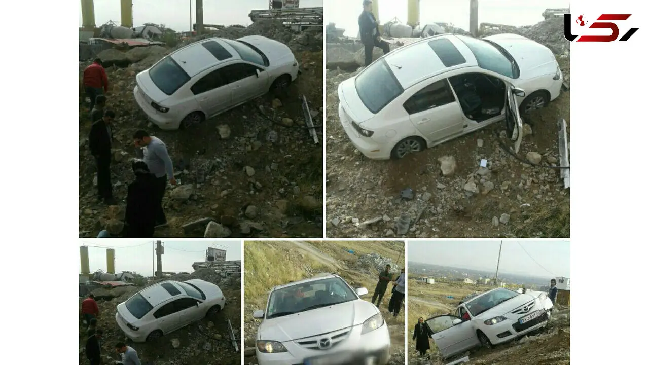 عکس های حادثه عجیب ماشین لوکس در برابر پمپ بنزین شهر آبسرد