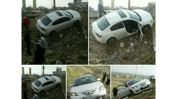 عکس های حادثه عجیب ماشین لوکس در برابر پمپ بنزین شهر آبسرد