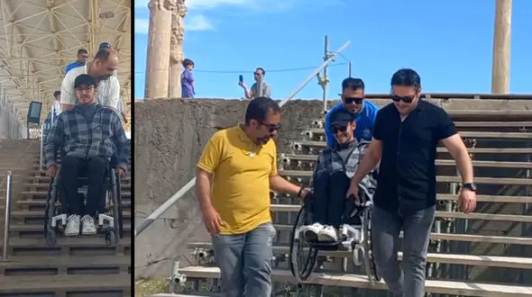 تصاویر بی‌توجهی به گردشگران دارای معلولیت در تخت جمشید / معلولیت به محرومیت تبدیل شده است! + فیلم