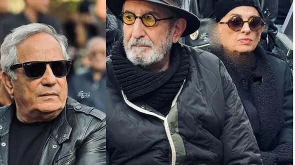 عکس ها / شهره سلطانی، پرواز همای، شیوا مکینیان، مجید مظفری علی نصیریان، فرهاد آئییش، مائده طهماسبی و آقای ممیزی با تیپ و استایل مشکی  و چهره الی غمگین در مراسم خاکسپاری هادی مرزبان