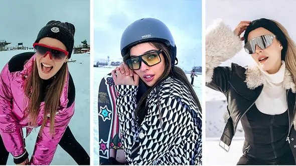 لباس های گوگولی خانم بازیگران مشهور در برف‌بازی ! / استایل برفی شان را ببنید !