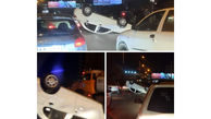 3 عکس از واژگونی عجیب ساینا وسط خیابان در اهواز