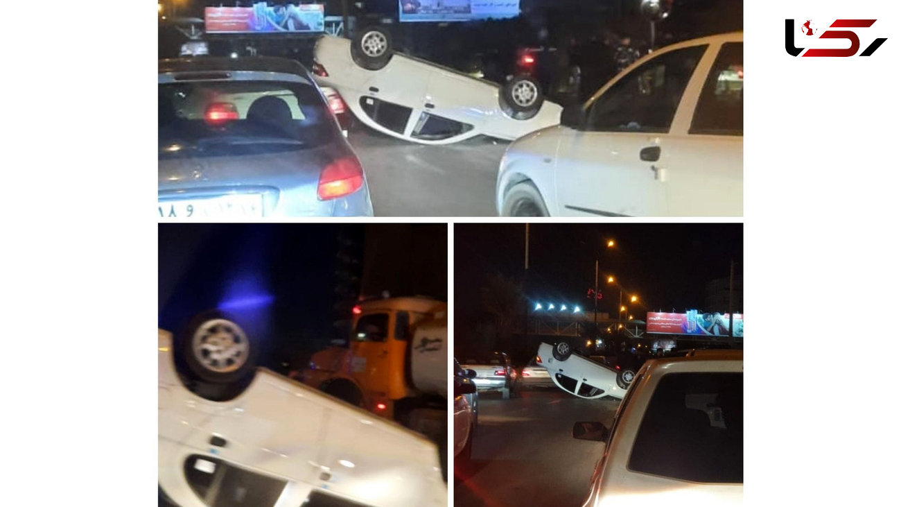 3 عکس از واژگونی عجیب ساینا وسط خیابان در اهواز
