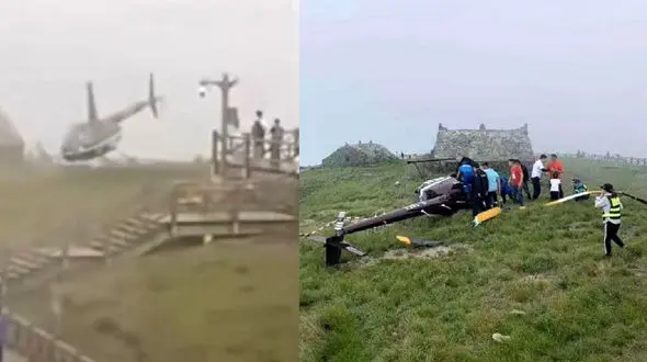 سقوط هلی کوپتر گردشگران در چین / نجات معجزه آسای مسافران از مرگ + فیلم