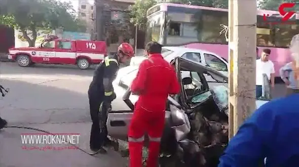 معجزه در نیشابور / این 3 نفر زنده از زانتیای له شده بیرون آمدند+ فیلم