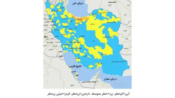 تبریز آبی شد + نقشه رنگ بندی شیوع کرونا از شنبه 11 بهمن ماه