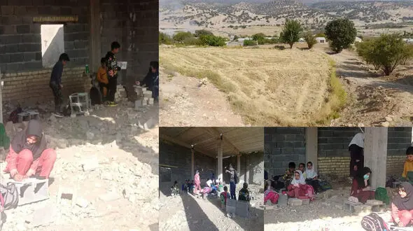 تحصیل دانش آموزان روی آجر و خاک مسجد نیمه کاره / مردم برای ساخت مدرسه زمین وقف کردند آموزش و پرورش قطعه مرغوبتری خواست! + عکس 