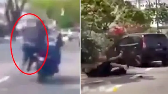 اقدام شجاعانه مالباخته در تعقیب سارق موتورسوار! + فیلم / مالزی