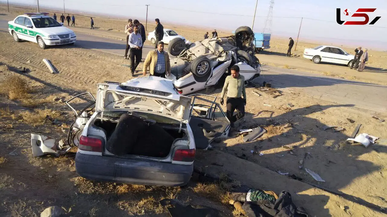 مرگ دلخراش 4 پلیس در تصادف وحشتناک جاده نیشایور /  یک پلیس در کما؛ مردم دعایش کنید + عکس صحنه تصادف 