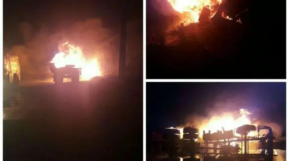 انفجار پس از برخورد 2 کامیون در جاده قدیم رشت / 3 تن زنده زنده سوختند + عکس